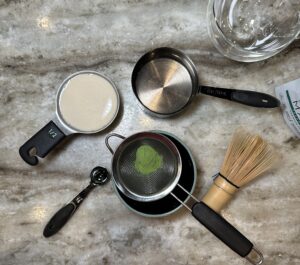 ingredients for matcha latte cappuccino